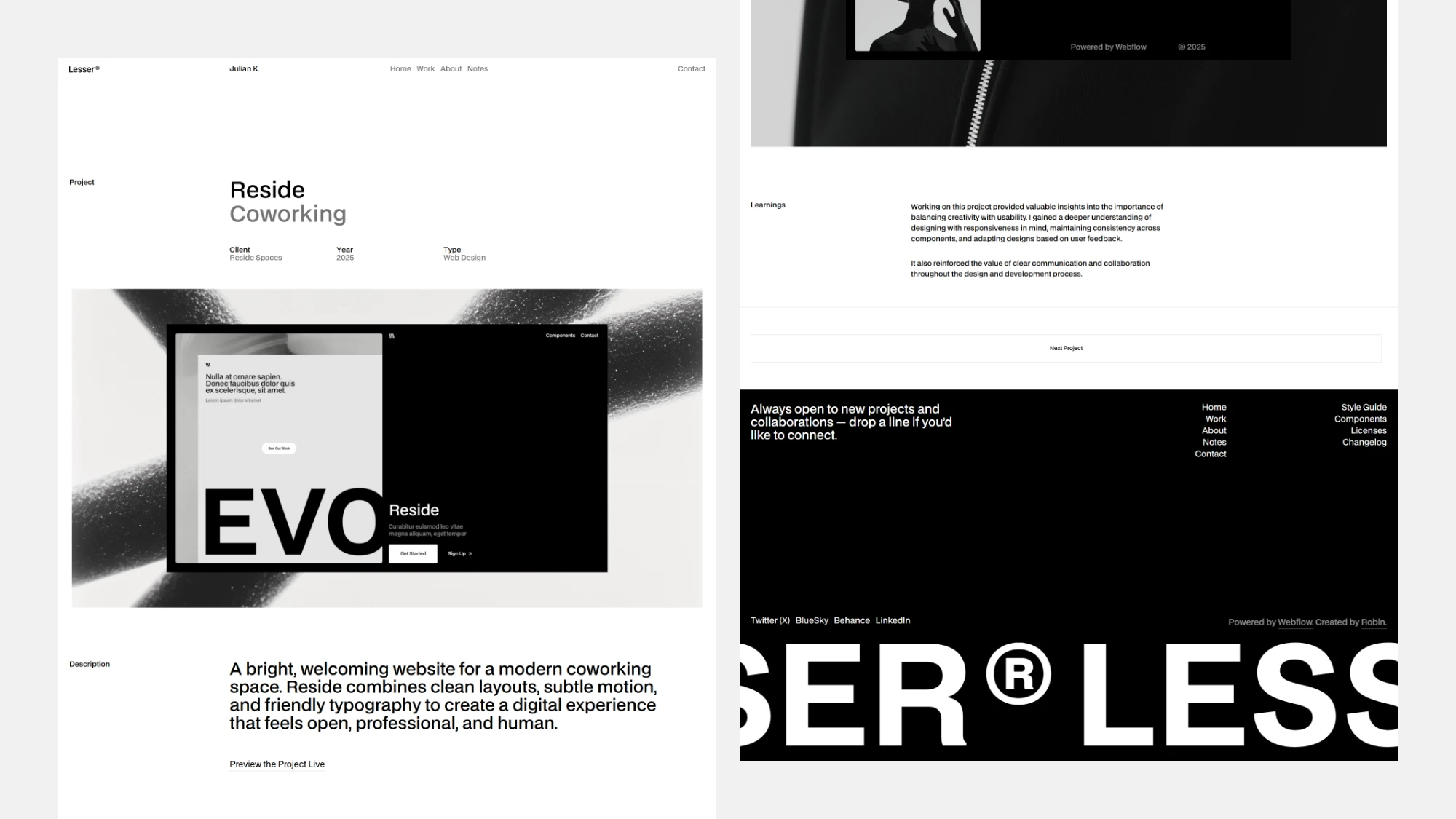 Lesser Portfolio Template for Webflow