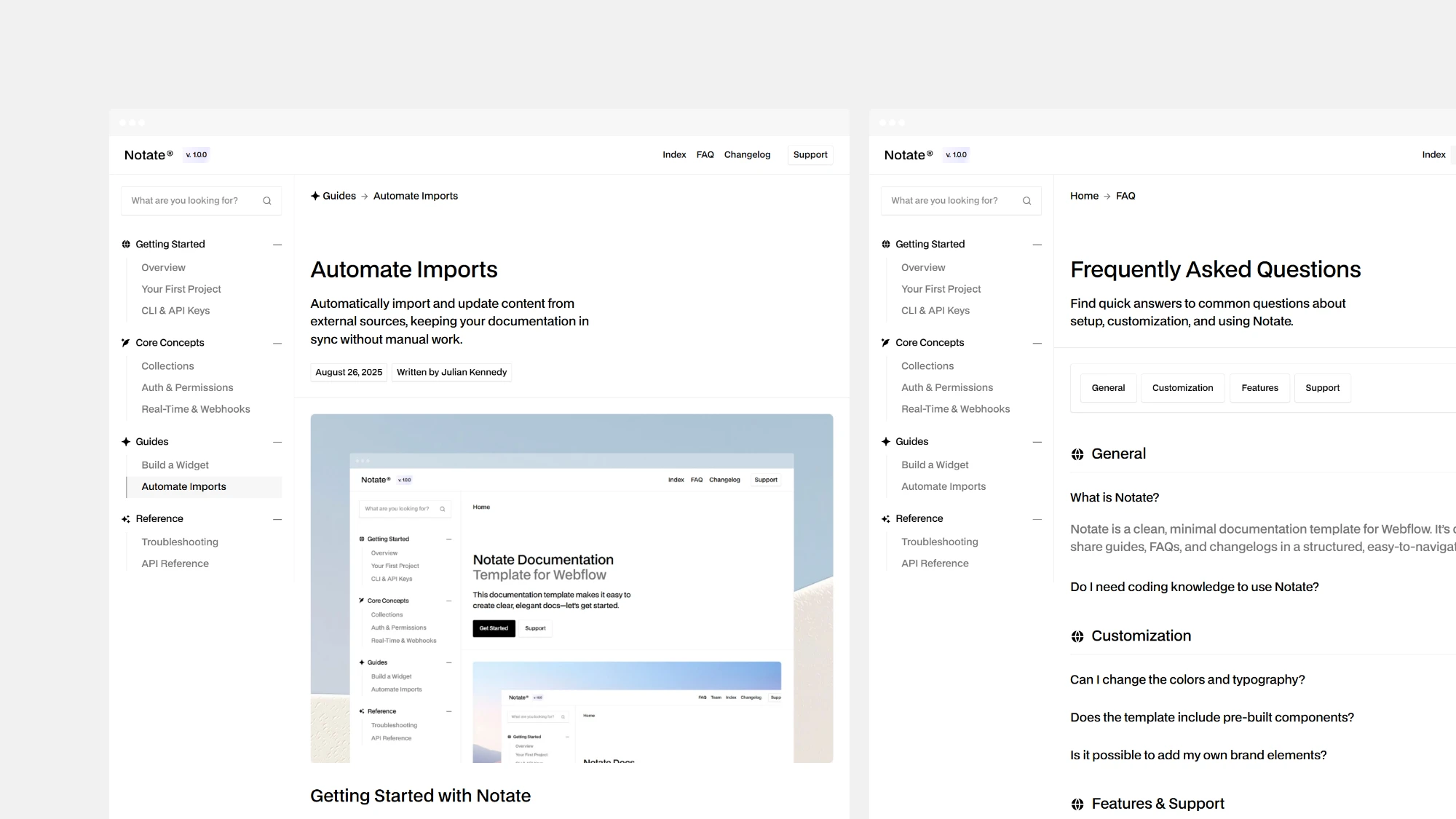 Notate Documentation Template for Webflow